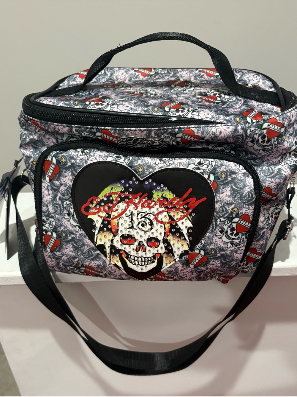Ed Hardy Lunch Tote with Red and White Tattoo Motif
